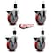 Service Caster 5'' Red Poly Swivel 1-1/2'' Expanding Stem Caster Set with Brake, 4PK SCC-EX20S514-PPUB-RED-PLB-112-4 - alternate 4